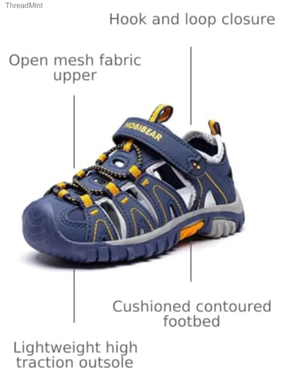 Boys Girls Closed-Toe Water Sandals Athletic Outdoor Hook & Loop
